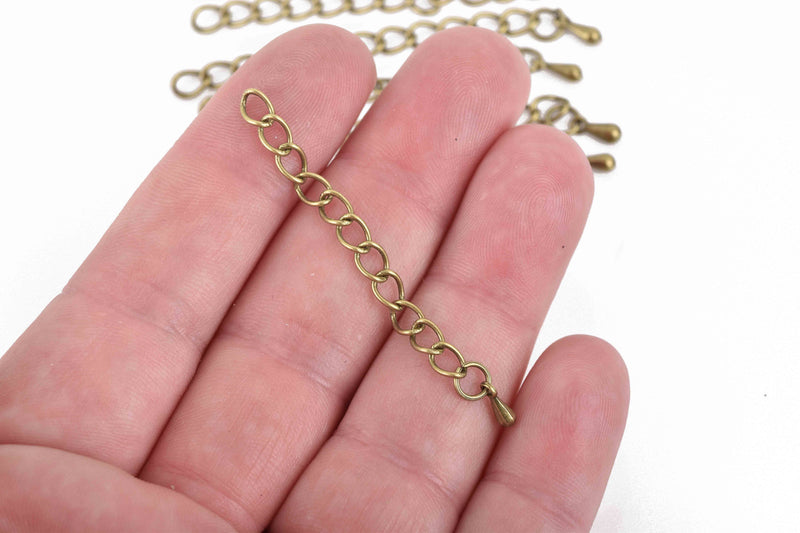 10 Necklace Extension Chains, about 2" long bronze metal, curb link extender chain, fch0624