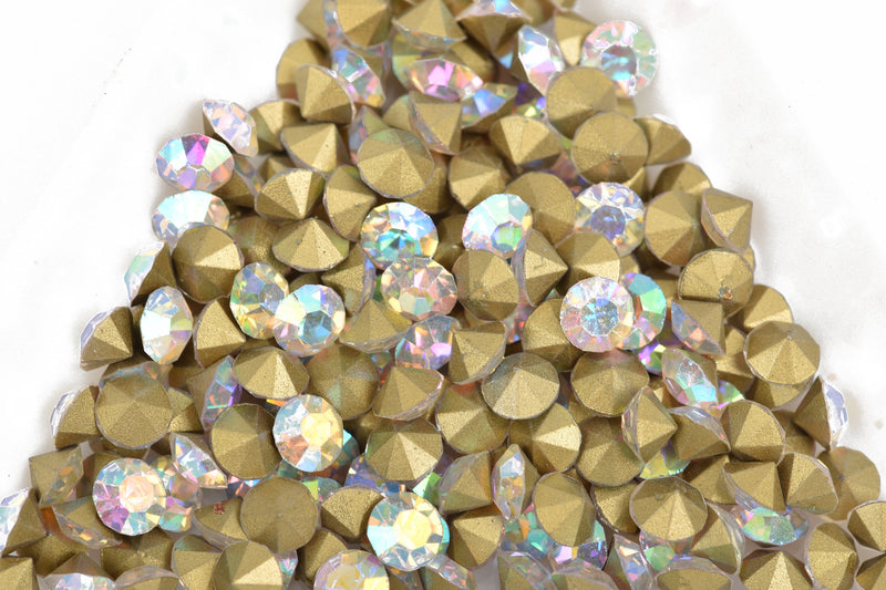 3mm CRYSTAL AB Rhinestone Chatons - Grade A Glass, Quality Machine Cut Crystal, pp24, ss12, 1440 pcs, 10 gross, Small, cry0044b