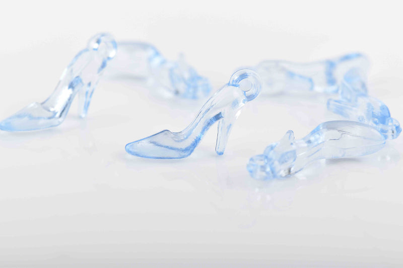 30 Blue HIGH HEEL Shoe Charms, Transparent Acrylic Cinderella Shoe Charms, 25mm (1") chs2991