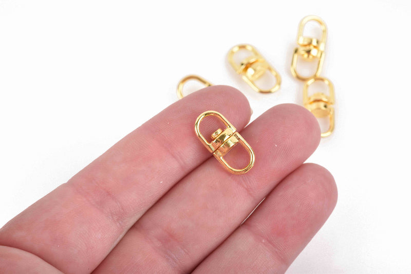 30 Gold Metal Swivel Connector Links, for Key Rings, Dog Leashes, 19x9mm, fin0678