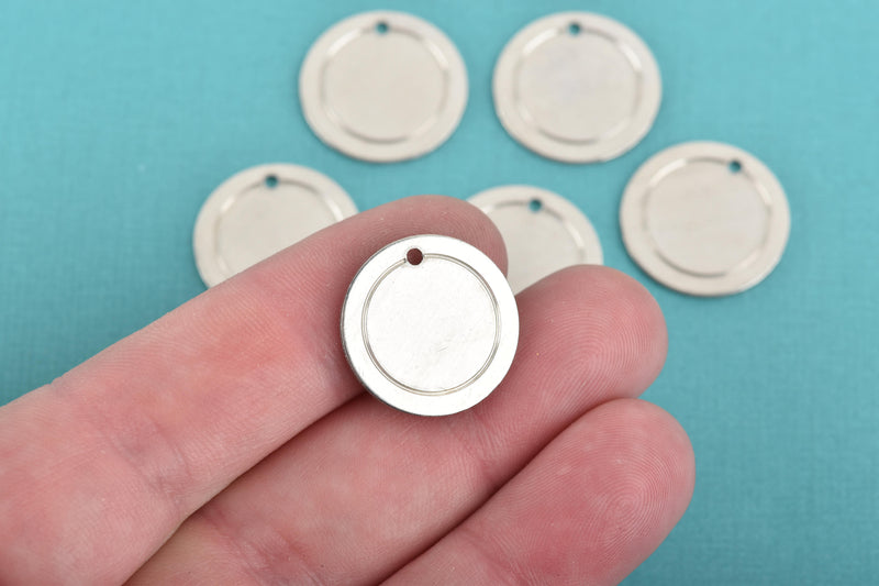 10 Alkeme™ Border Circle Disc Charm, silver metal stamping blanks, 19mm (3/4") 18 gauge, msb0442