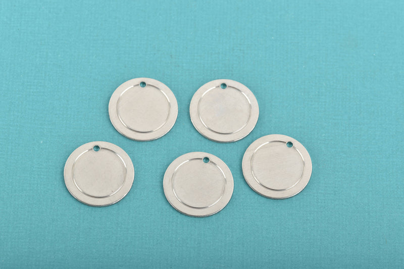10 Alkeme™ Border Circle Disc Charm, silver metal stamping blanks, 19mm (3/4") 18 gauge, msb0442