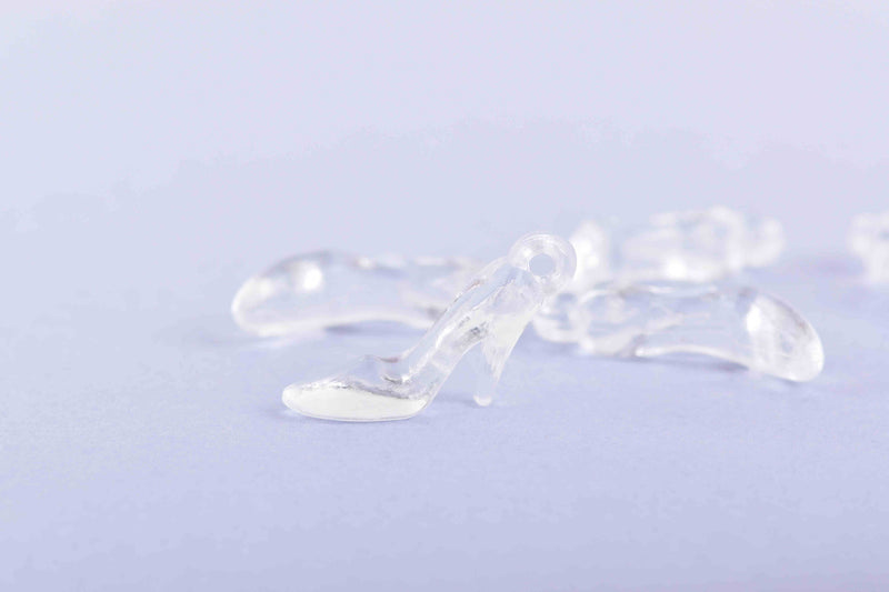 30 Clear HIGH HEEL Shoe Charms, Transparent Acrylic Cinderella Shoe Charms, 25mm (1") chs2996