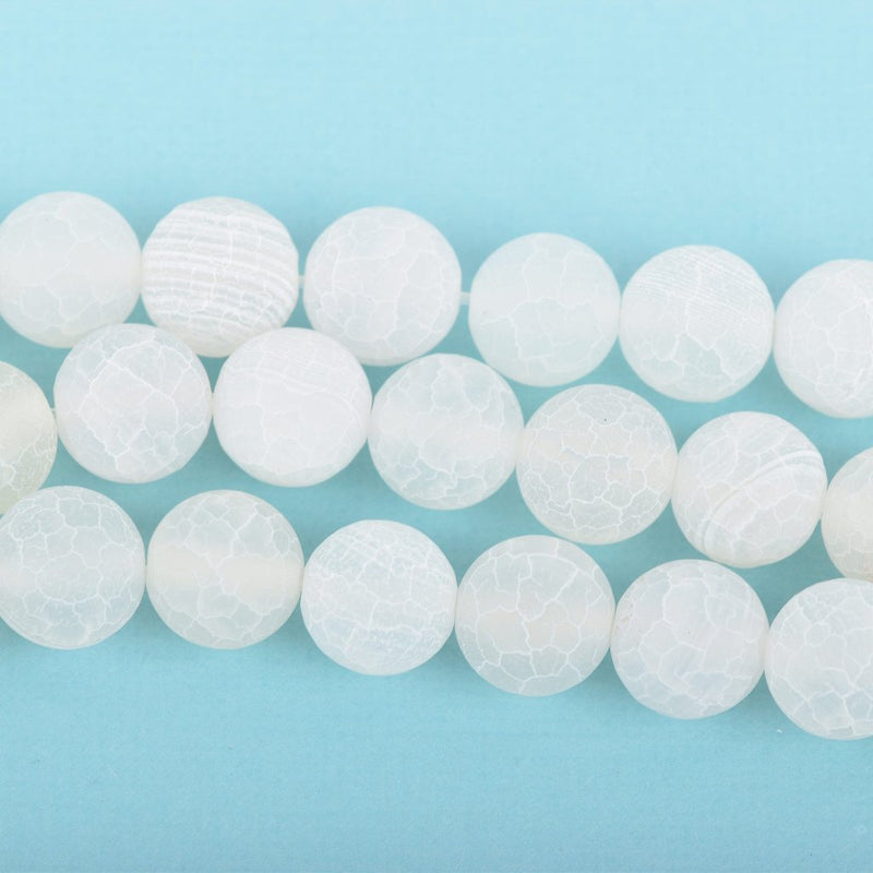 6mm WHITE Frosted AGATE Round Beads, Matte Natural Gemstone, crackle agate, full strand, about 65 beads, gag0321