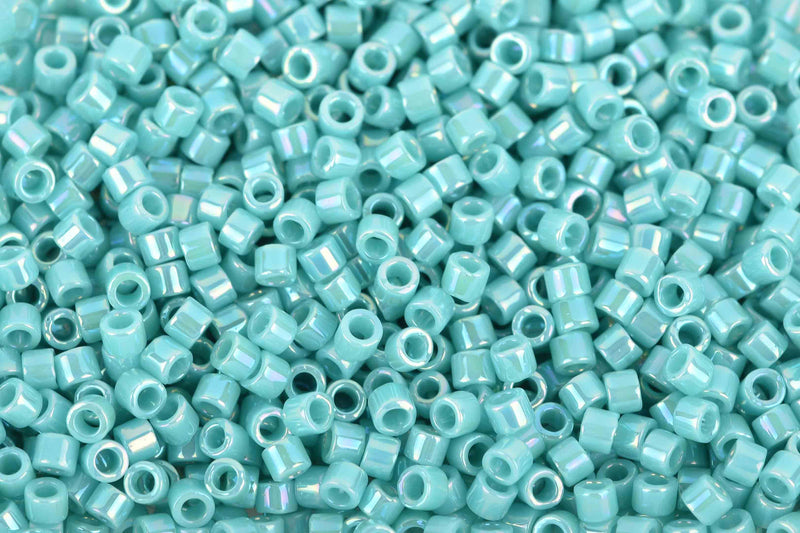 Size 11/0 Miyuki Delica Seed Beads, Opaque Turquoise AB, Color DB166, 7.2 grams, bsd0035