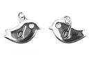 Monogram D Silver plated BIRD lower case letter charm, personalized alphabet monogram, double sided charm, 16x12mm, chs2498
