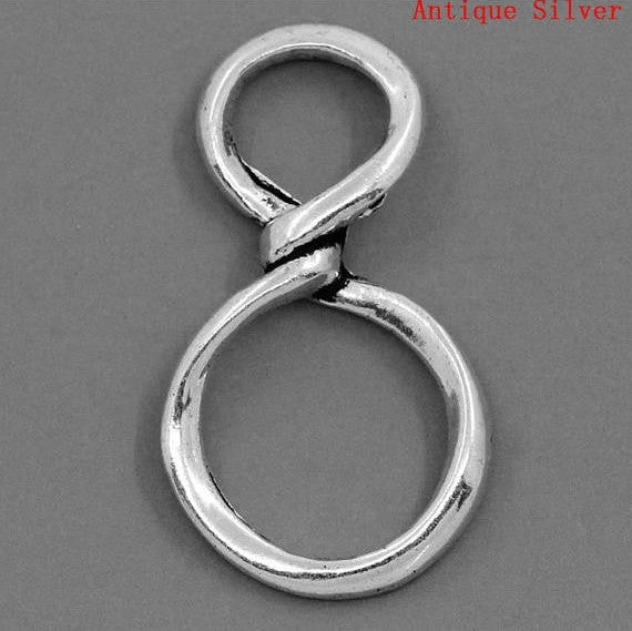 10 Antique Tibetan Silver Tone Metal INFINITY TWIST Symbol Charm Connectors 30mm x 17mm . chs0329