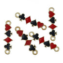 4 POKER CARD Suits Gold Plated Red and Black Enamel Charm Pendants, gold connector links, club, diamond, spade, heart, cards 25x7mm, che0510