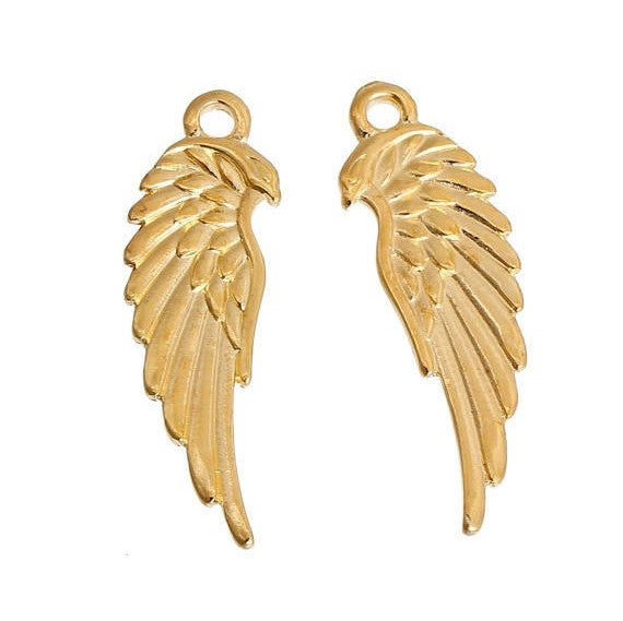 10 Gold Plated Metal ANGEL or BIRD Wing charm pendants, 33x11mm chg0514