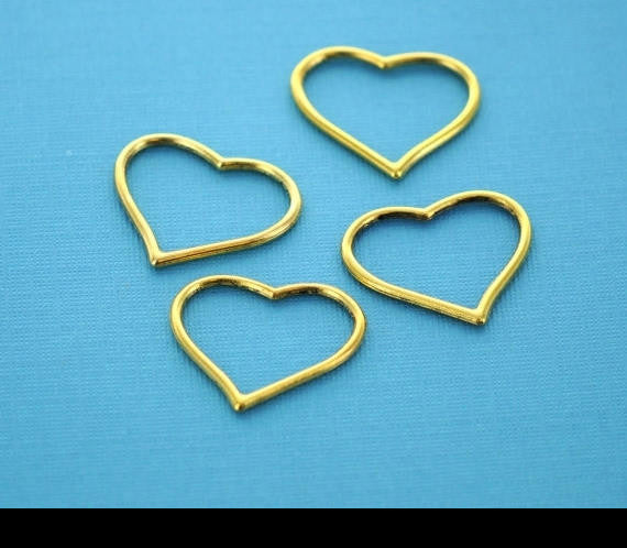 10 Bright Gold Tone Metal OPEN CURVY Heart Charm Connector Links . chg0002