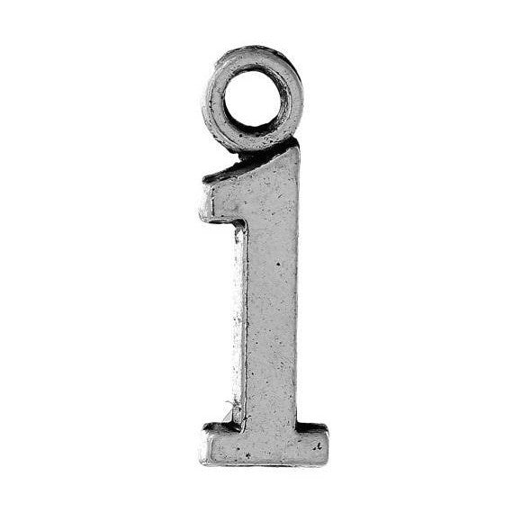 6 Silver Plated Number 1 (one) Charms, 15mm tall, about 5/8" chs2281