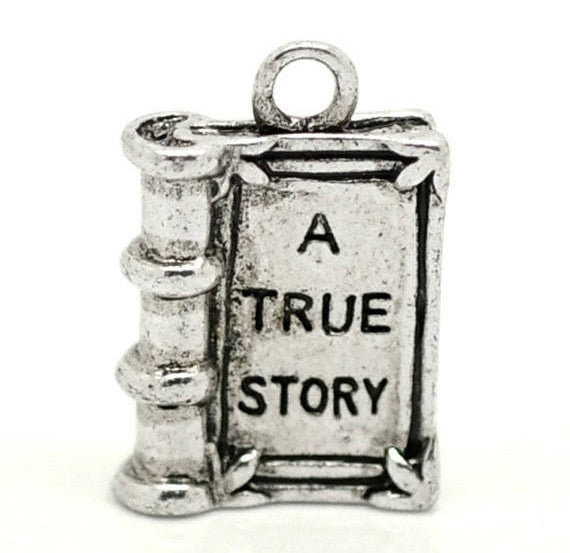 4 Antique Silver Metal 3-D  3D "A True Story" Book Charms Pendants  chs1305a