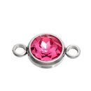 2 HOT PINK Fuchsia Crystal Rhinestone Drop Connector Link, Stainless Steel Charm, 18x10mm, chs2758