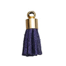 10 Tiny DEEP NAVY Blue Velvet Suede Tassel Charm Pendants, gold-plated base 17mm long, cho0178