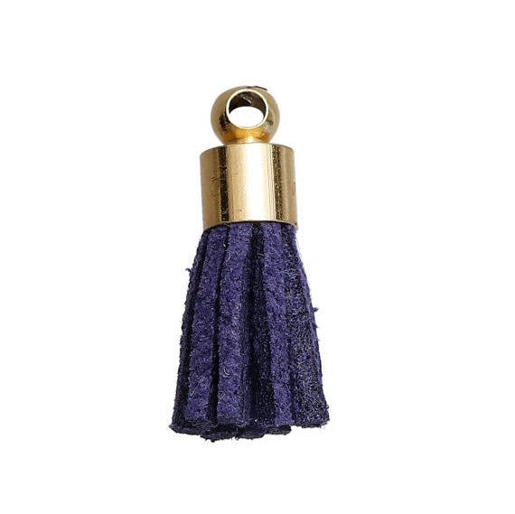 10 Tiny DEEP NAVY Blue Velvet Suede Tassel Charm Pendants, gold-plated base 17mm long, cho0178