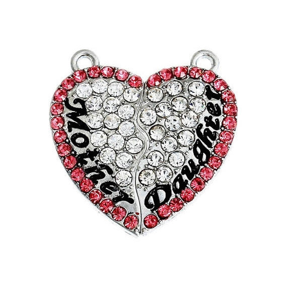 MOTHER and DAUGHTER Heart Charms Pendants, Pink and Clear Crystals, Mother's Day Charms, Charm Pendants, 1 set,  chs2307