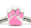 2 Silver Metal and Enamel PINK PAW Print Charm European Bead for large hole European chains  bme0238