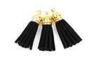 2 pcs BLACK Suede Tassel Charm Pendants, gold base 37mm long (about 1.5") cho0107
