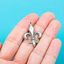 4 - Silver Tone Fleur-De-Lis Charm Pendants 30mm x 22mm  chs0252