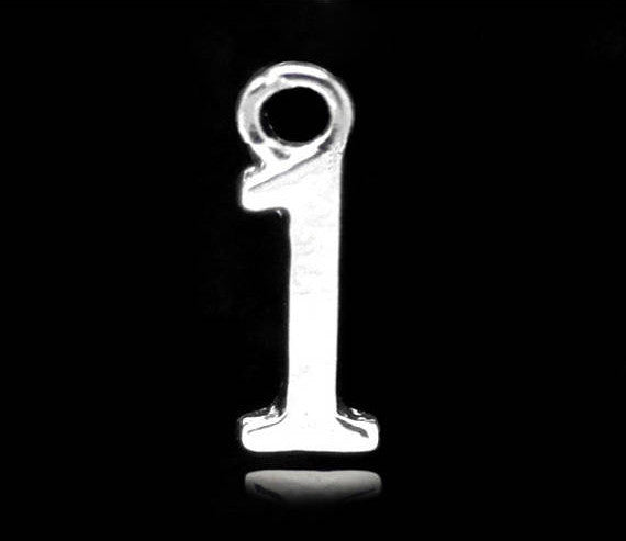 6 Silver Plated Number 1 (one) Charms, 16mm tall, about 5/8" chs2423