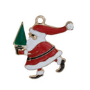 5 CHRISTMAS SANTA Claus Charms or Pendants, Santa with Tree Gold Plated with enamel and rhinestone accents, 24x23mm, chg0525