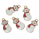 5 CHRISTMAS SNOWMAN Charms or Pendants . Gold Plated with enamel and rhinestone accents, 5/8" chg0334