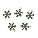 5 CHRISTMAS SNOWFLAKE Charms or Pendants, Gold Plated with enamel and rhinestone accents, 7/8" chg0433