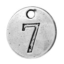 10 Number 7 (seven) Antique Silver Carved Circle Disc Charm Pendant .  chs2274