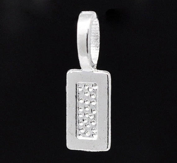 6 Silver plated rectangle textured glue on bails for pendants for tiles . mah jongg tiles . dominoes fba0048