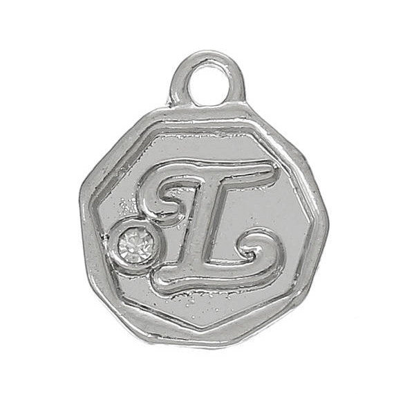 4 pcs Letter I Monogram Wax Seal Silver Charm Tags, with crystal rhinestone, 3/8"  chs1806