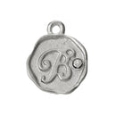 4 pcs Letter B Monogram Wax Seal Silver Charm Tags, with crystal rhinestone, 3/8"  chs1802