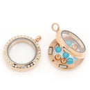 1 Rhinestone Floating Locket Pendant, magnetic clasp,  rose gold plated over stainless steel, rhinestones, glass front and back cho0049