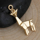 5 Gold ORIGAMI GIRAFFE Charms, Bright Gold Plated Pendants, 23x13mm, chg0476