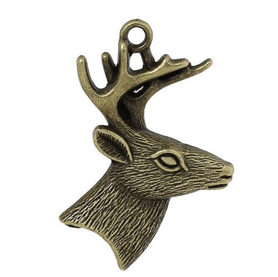 2 DEER BUCK Pendant Charms, stag, large reindeer, bronze tone metal,  2-3/8" chb0411