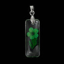 2 Acrylic Pendants, Natural REAL FLOWERS, Green with leaves, rectangle shape, silver bail, cha0147