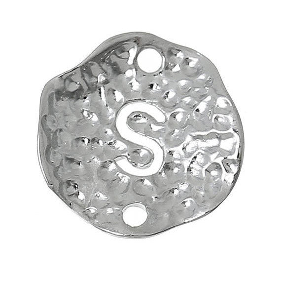 5 Silver letter S connector Charms, Monogram S Charms, Alphabet, hammered metal, 1/2" diameter domed connector links, findings, chs2369