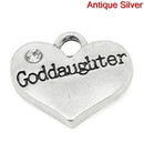 20 "Goddaughter" Heart Charms Antique Silver Rhinestone Pendant 16x14mm, chs2231b