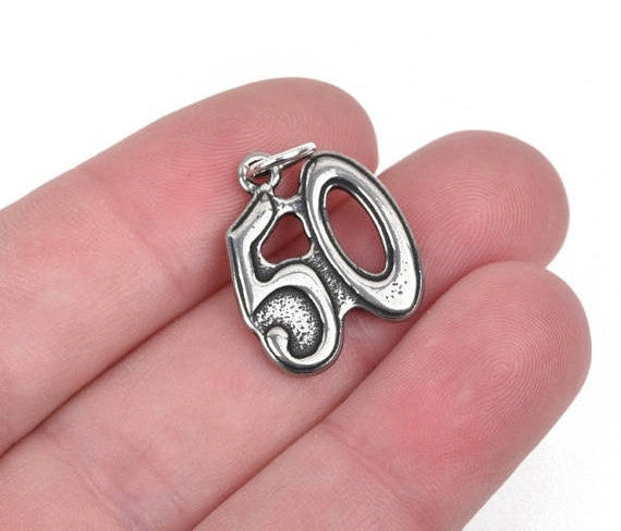2 Number 50 (Fifty) Charms, gunmetal stainless steel metal, 18x20mm, cho0179