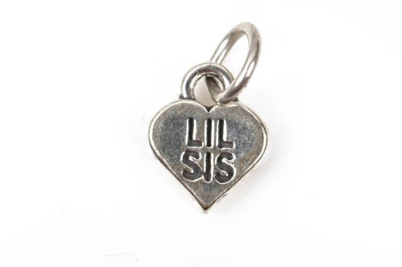 LIL SIS . Sorority Sis .  Sterling Silver Charm . Heart, pms0409