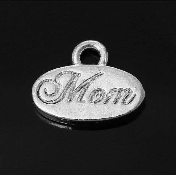 10 Silver MOM Charm Pendants, Mothers Day Charms, Mother Charms, Oval Charms, 13mm, chs2354