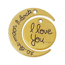 5 sets I Love You To the Moon and Back Pendant Charms, large crescent moon charms and GOLD circle disc, 29x27mm, chg0390