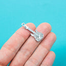 1 Silver Metal RHINESTONE ELECTRIC Guitar Charms or Pendants   chs0046a