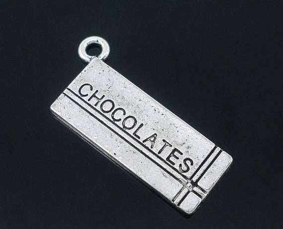 10 Silver Tone Metal Pewter CHOCOLATE BAR Charm Pendants   chs0605