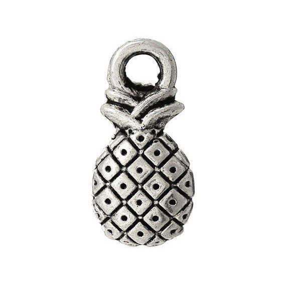 10 Small 3D Antique Silver PINEAPPLE Charm Pendants  chs1405