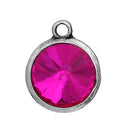 2 Hot Pink Rivoli Charms, Crystal Glass in Silver Bezel, 21x17mm, chs2691