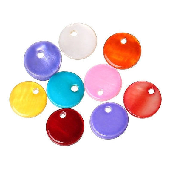 100 Small Colored Rainbow Shell Charms, mixed colors, round dot charms, 10mm, cho0186