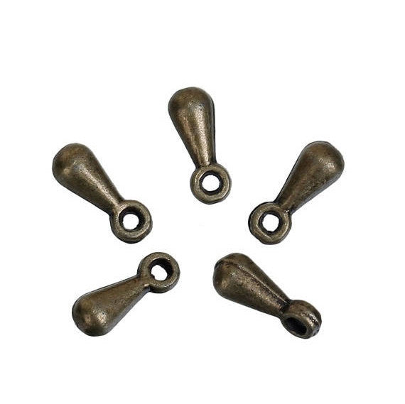 50 Bronze Tone FINIAL DROPS Metal Tag Charms for necklace/bracelet ends 7mm x 3mm, chb0496