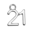 5 Number 21 Charms, Silver Plated Pendants, number TWENTY ONE, chs2779