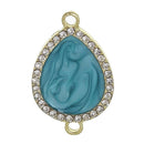 5 TURQUOISE BLUE Teardrop Connector Links, Charm Pendants, gold plated, swirl enamel with rhinestones, 1.25" long chg0324