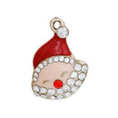 3 CHRISTMAS SANTA Claus Charms or Pendants . Gold Plated with enamel and rhinestone accents, 20x17mm, chg0534